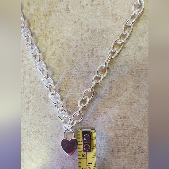 17" 925 stamped silver Plated heart lock padlock choker necklace - Picture 2 of 4
